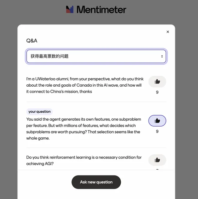 The Q&A board showing my question tagged "your question," tied for the most upvotes